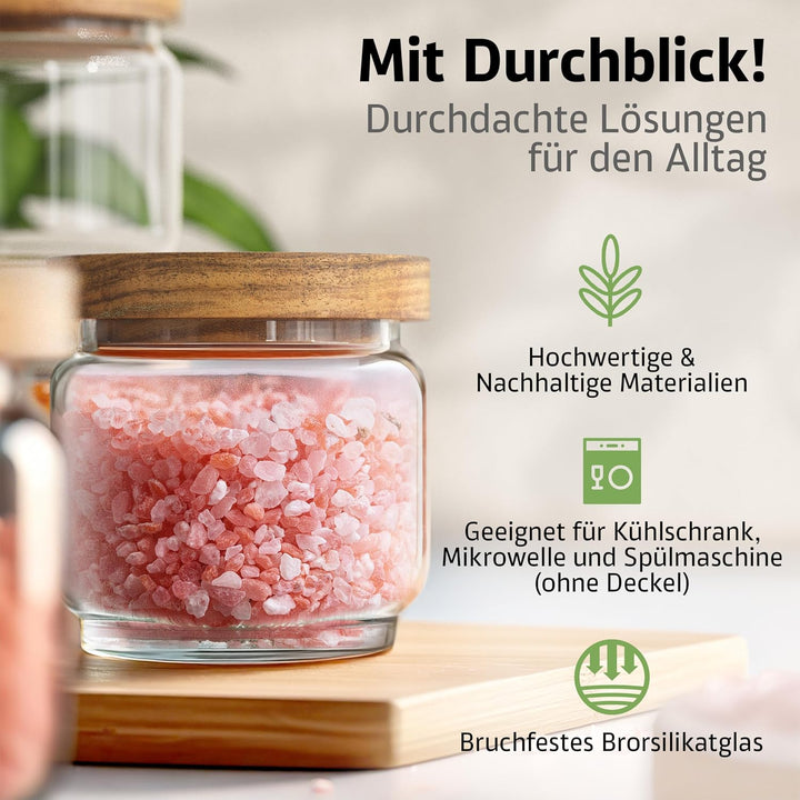 ElbFuchs® Gewürzgläser Set NEU | 6x 150ml [ LUFTDICHT & BPA-FREI ] Gewürzgläser rund mit Holzdeckel