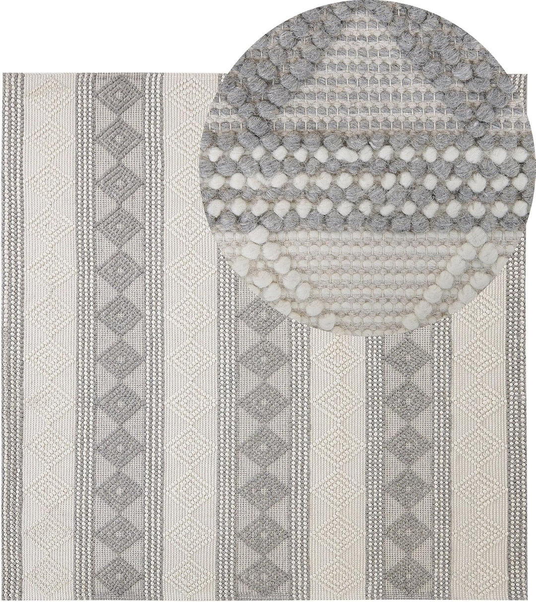 Teppich Wolle beige/grau mit geometrischem Muster quadratisch 200x200 cm Bozova