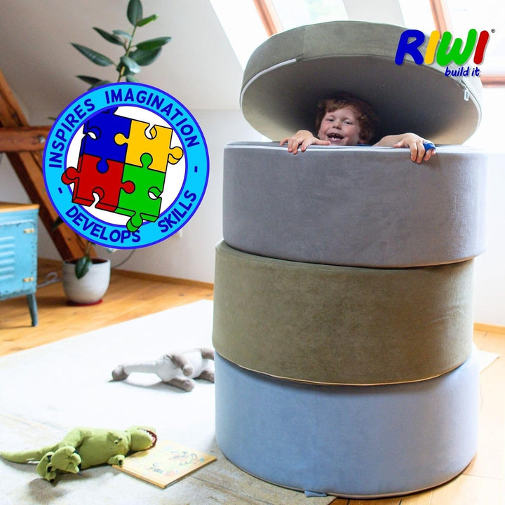 RIWI® Loop – Hellgrau Premium (RCC202-17) | modularer Spielhocker für Kinder | 3-in-1 Sitzmöbel, Spi