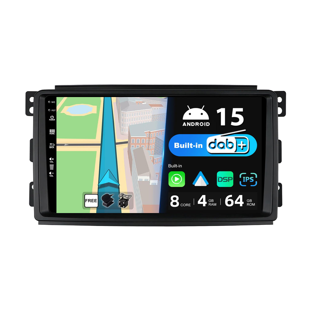 JOYX Android 12 IPS Autoradio - [Eingebaut DAB] - Passt für Benz Smart fortwo 451 (2005-2010) - Kabe