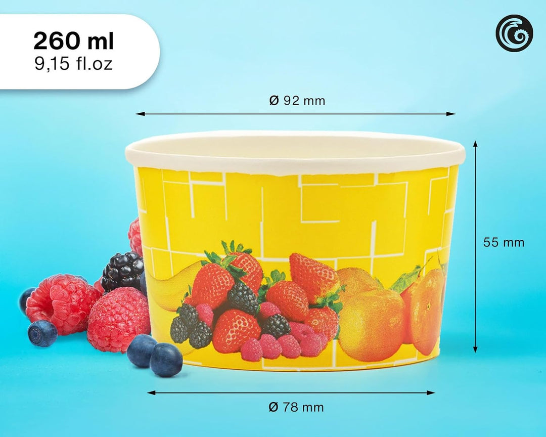 Octopus 600x Eisbecher, EIS- Pappbecher, Früchtebecher mit 260 ml Füllvolumen Gelb - 260ml 600 Stück