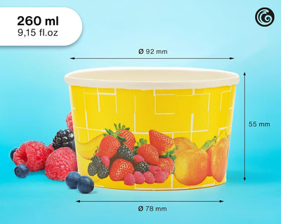 Octopus 200x Eisbecher, EIS- Pappbecher, Früchtebecher mit 260 ml Füllvolumen für 2 Kugeln EIS Gelb