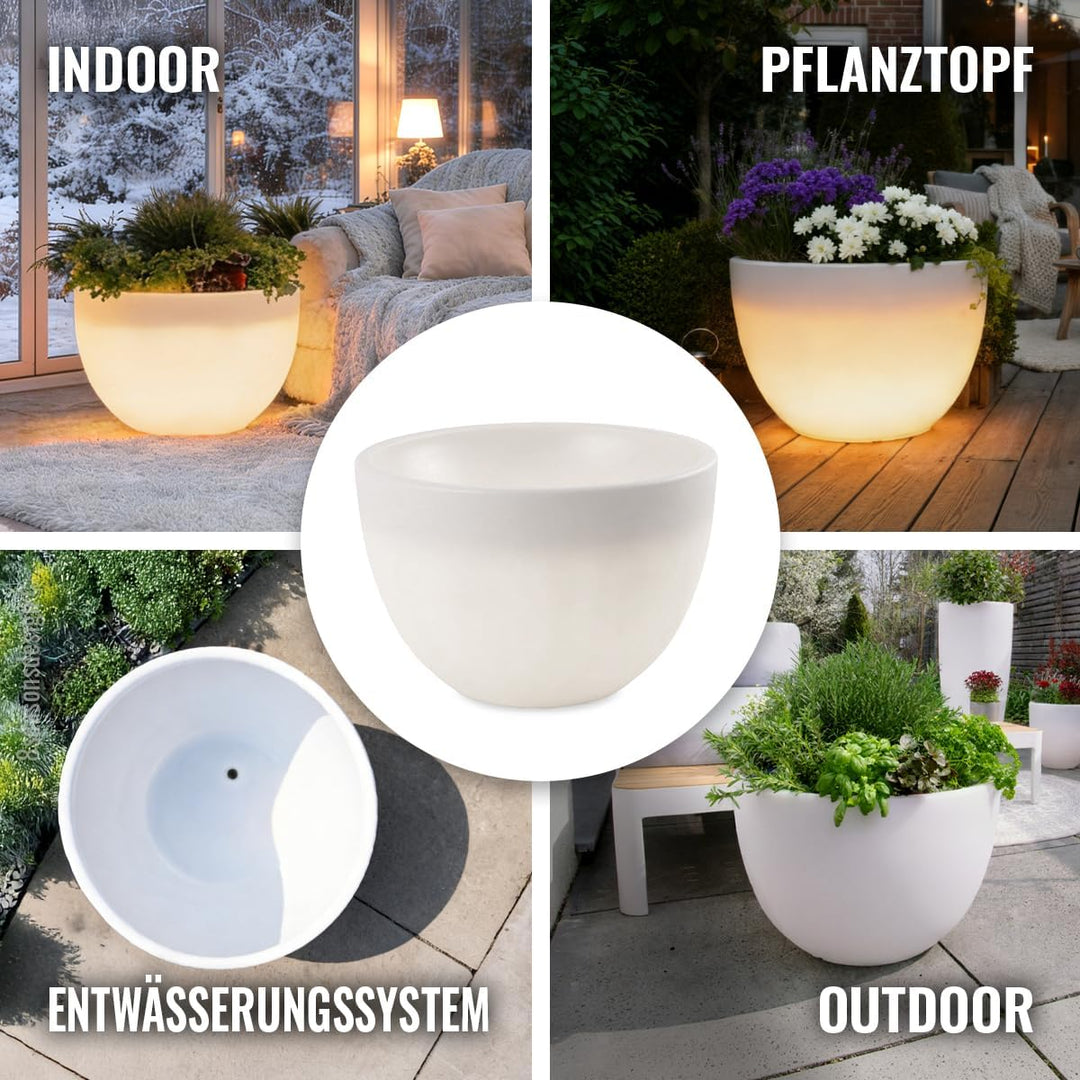 8 seasons design Shining Curvy Pot XM, LED Pflanzkübel (Weiss) 59 x 39 cm, E27 Fassung inkl. Leuchtm