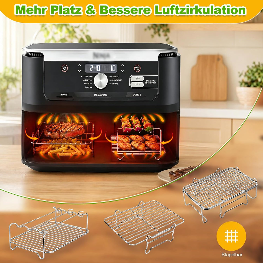 Edelstahl Grillrost Set für Ninja AF500EU/COSORI 10L Airfryer, 6 Stück | Heissluftfritteuse Zubehör,