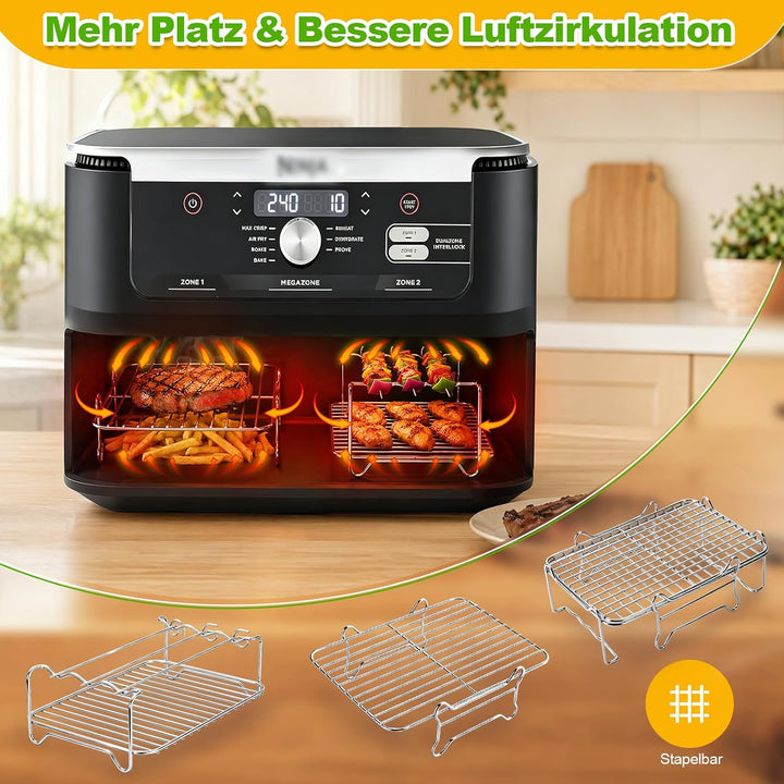 Edelstahl Grillrost Set für Ninja AF500EU/COSORI 10L Airfryer, 6 Stück | Heissluftfritteuse Zubehör,