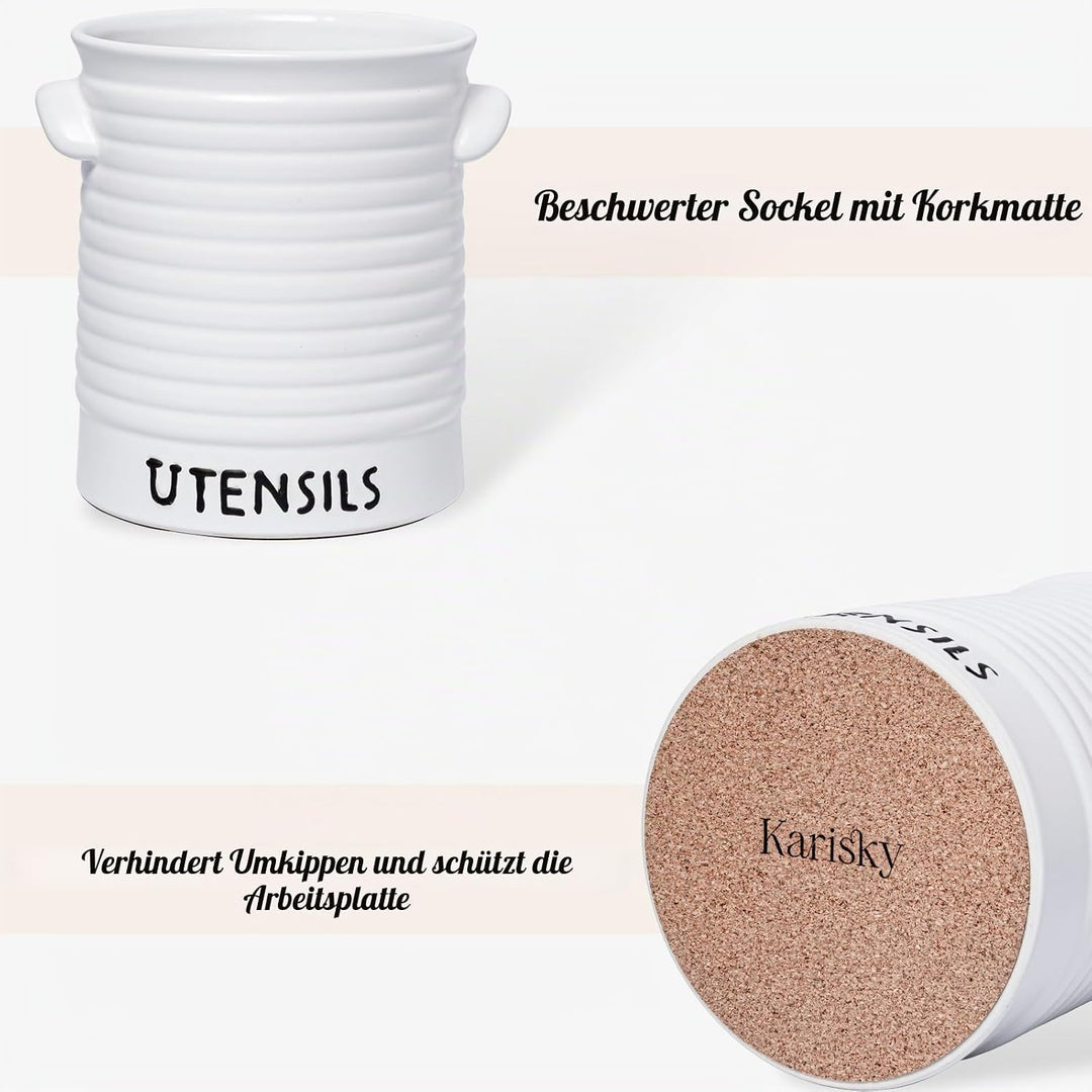 Karisky Kitchen Utensilhalter für Arbeitsplatten, 6,2 "grosser Keramikutensilien -Crock mit Korkmatt
