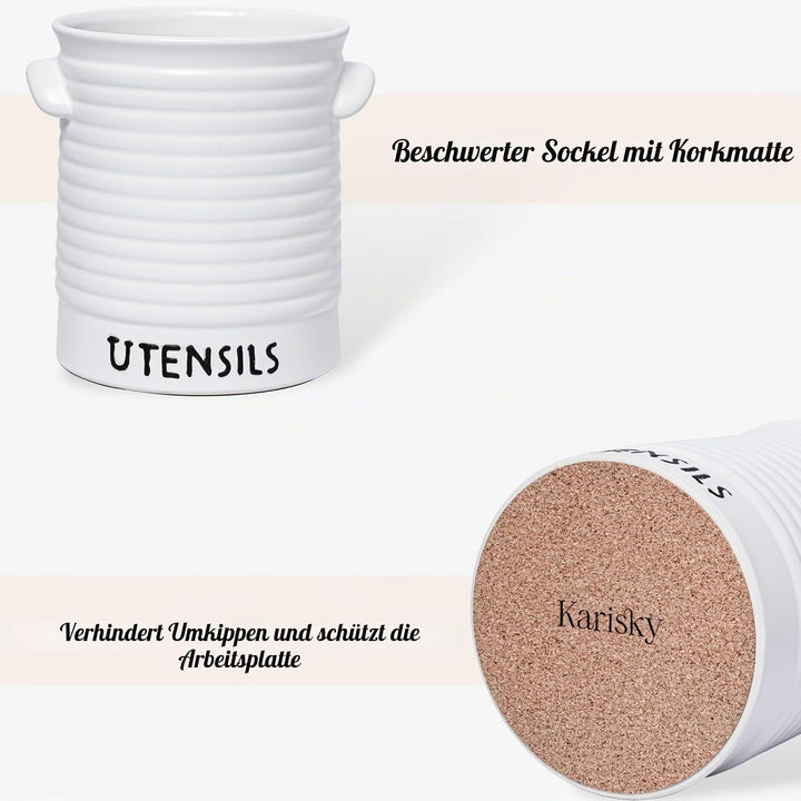 Karisky Kitchen Utensilhalter für Arbeitsplatten, 6,2 "grosser Keramikutensilien -Crock mit Korkmatt