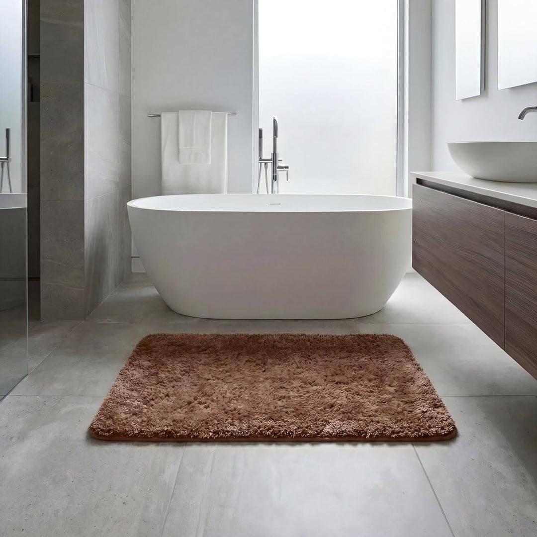 WohnDirect Badezimmerteppich gross Braun - Badematte rutschfest 60 x 100 cm - Badteppich Set, waschb