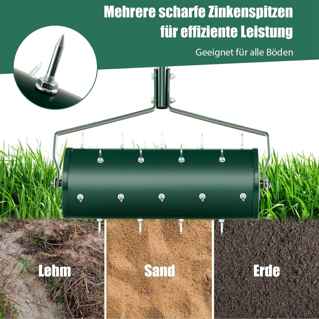 SOARS Rasenlüfter Walze, Rasenbelüfter mit 3,5cm Nägeln & Stiel, Handvertikutierer befüllbar, Garten