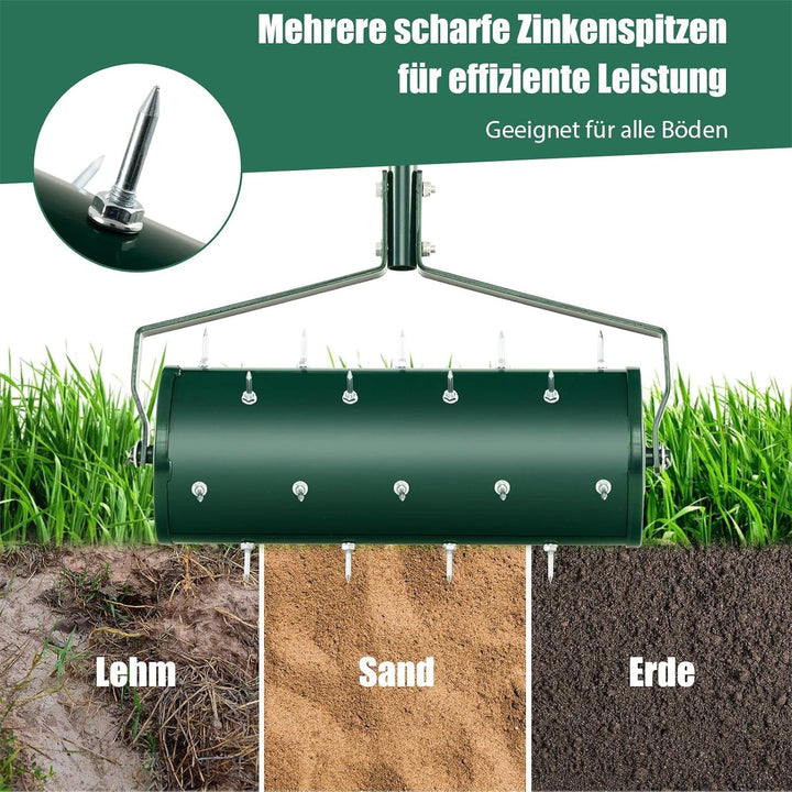 SOARS Rasenlüfter Walze, Rasenbelüfter mit 3,5cm Nägeln & Stiel, Handvertikutierer befüllbar, Garten