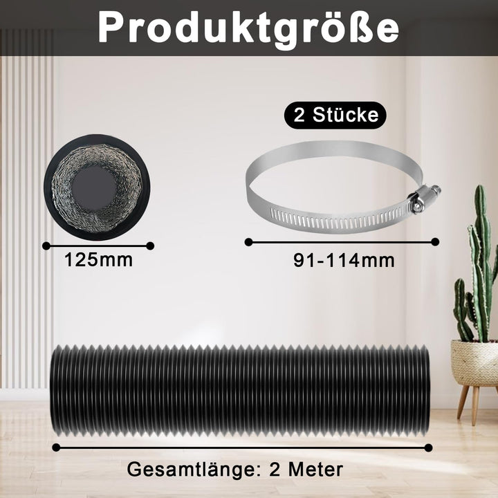 Alu Flexrohr Abluftschlauch 2M PVC Klimagerät Klimaanlage Wäschetrockner Abzugshaube Schwarz