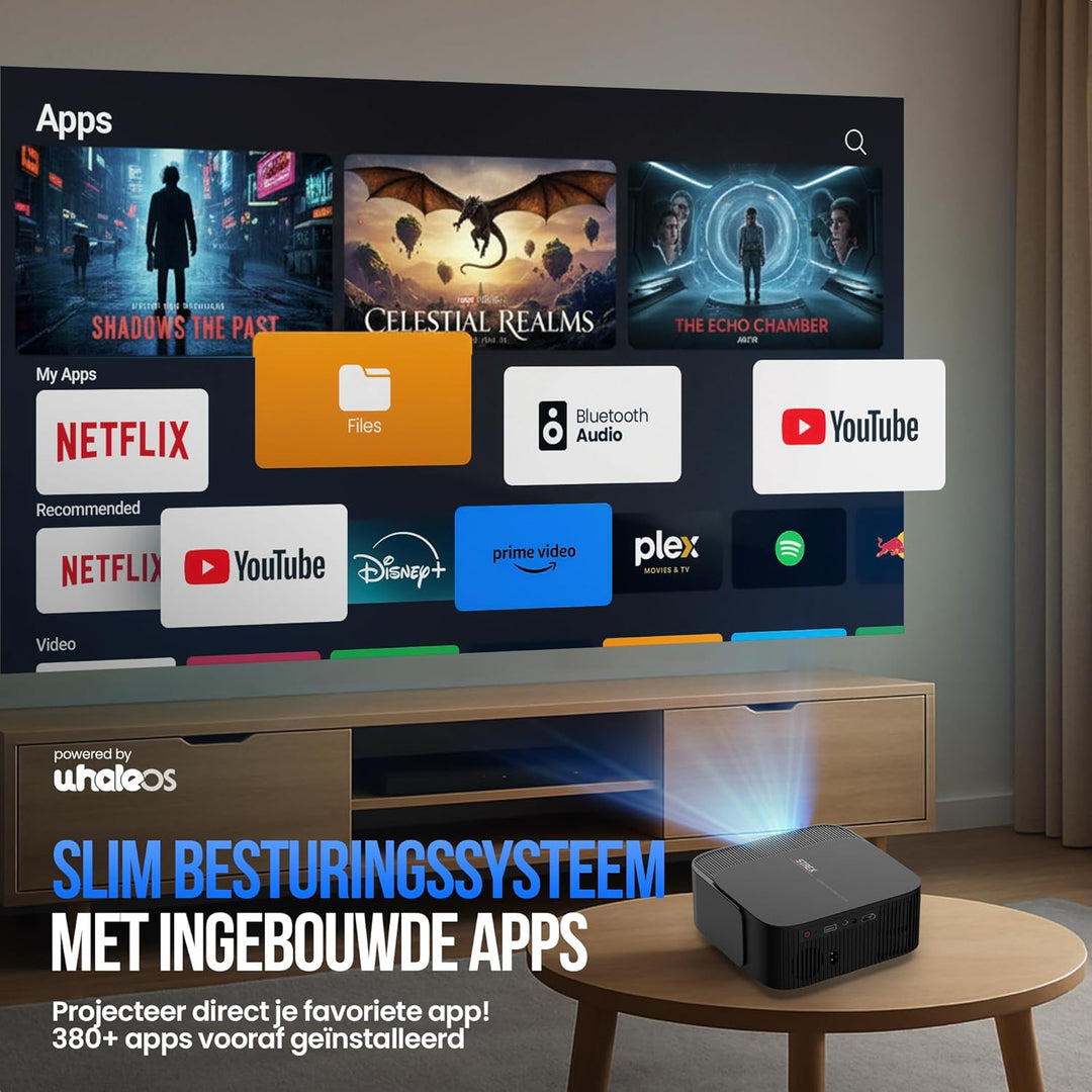 Strex Beamer - Smart 1080P Full HD Projektor - 4K Unterstützung - WiFi & Bluetooth - Eingebaute Laut