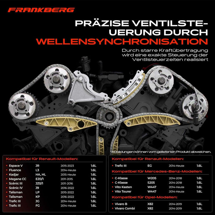 Frankberg Steuerkettensatz Kompatibel mit C-Klasse Vito X-Trail Vivaro Megane CC Megane III IV Scéni