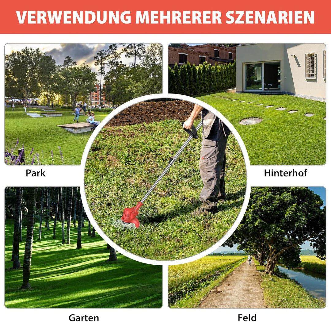 21V Akku Freischneider, Akku-Rasentrimmer Teleskoprohr 84-120cm, 1.5Ah Akku und Ladegerät, 10 Metall