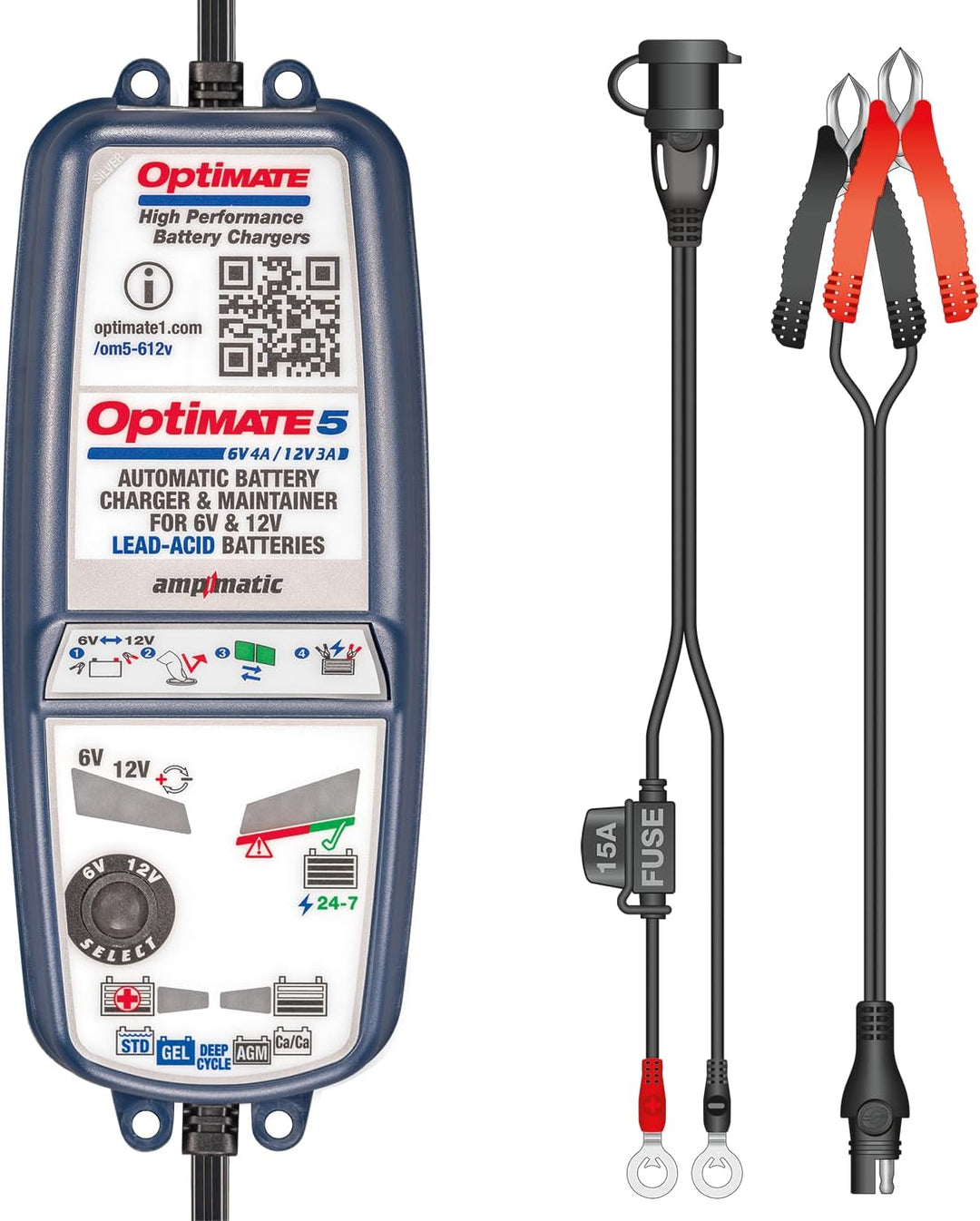 OptiMate 5 Select, TM320, 8-stufiges gekapseltes batterieschonendes 6V 4A / 12V 3A Lade- & Wartungsg