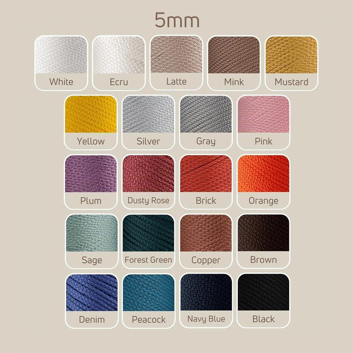 2 Garnstrange Sensy Premium 5 mm 104 Yards Polyesterseil 100% Polypropylen-Kordel Makramee-Kordel 5