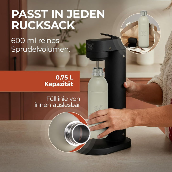 Luckymoose Infinity Edelstahlflaschen Wassersprudler 0,75L – Kompatibel mit der LM Infinity Serie, A