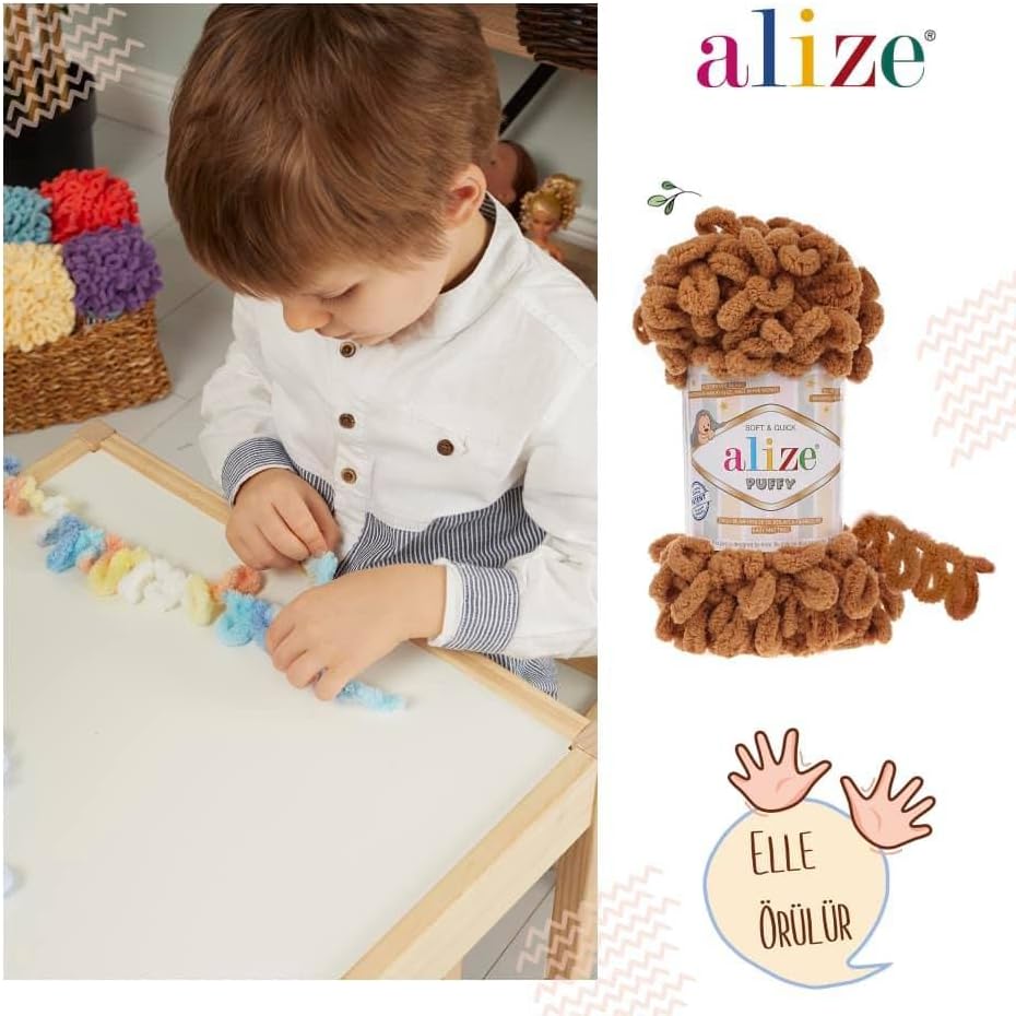 Alize 5x 100g Puffy türkische Wolle Super Bulky Chenillegarn Kuschelweich Babywolle Handstrickgarn z