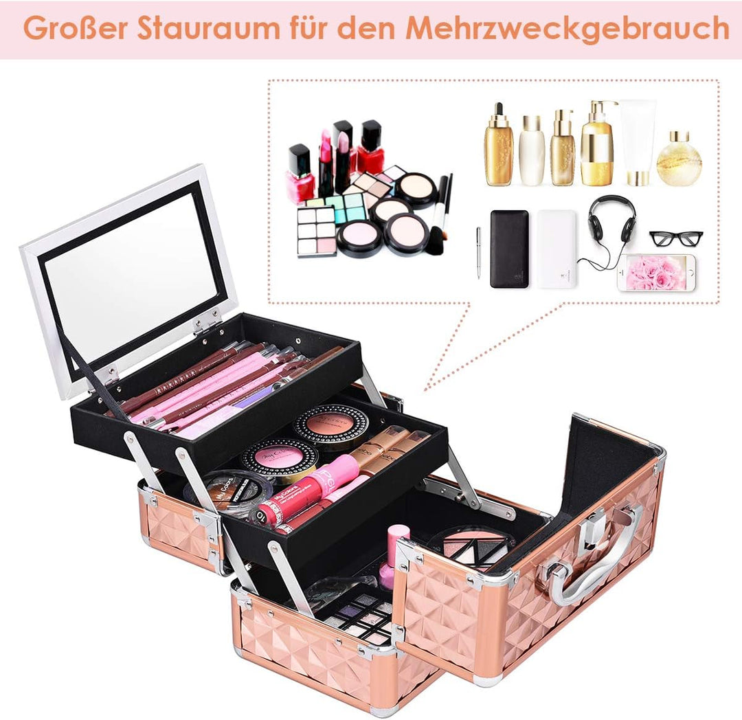 COSTWAY Beauty Case Schminkkoffer Kosmetikkoffer, Schmuckkoffer 23 x 15 x 18cm, Friseurkoffer mit Sp