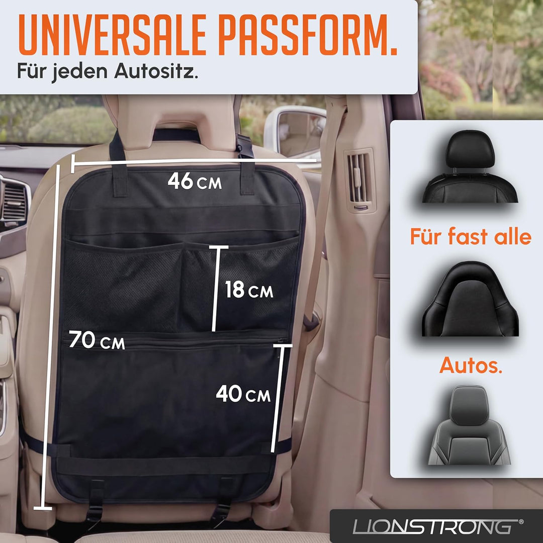 LIONSTRONG® Auto Organizer Kinder Rücksitz schwarz [WASSERDICHT] - Rückenlehnenschutz Auto Kinder un