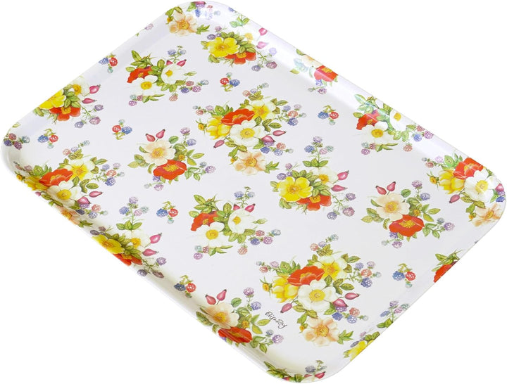 Lashuma Serviertablett bunt mit Wildrosen Druck, Küchentablett für Kaffee, Frühstück und Garten 45x3