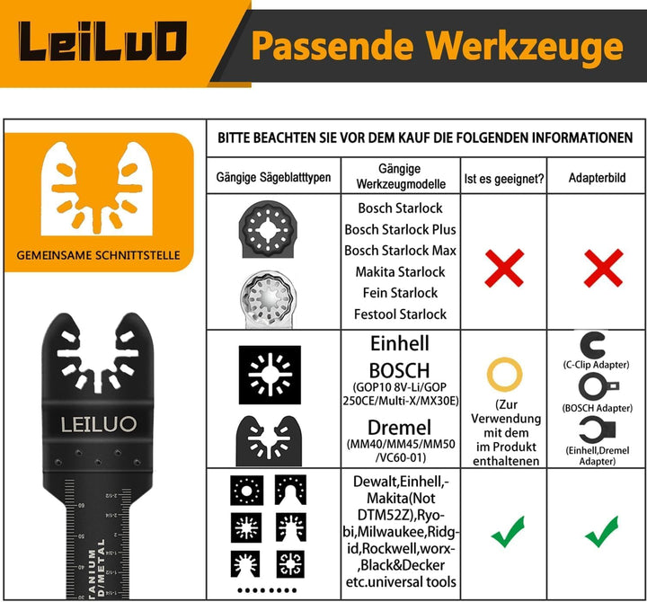 LEILUO 134 Stück Multitool Sägeblatt Set Oszillierende Sägeblätter Sandpapier und Schneide Zubehör m