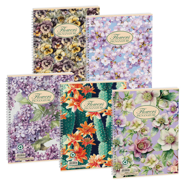 Pigna Nature Flowers 02182571R Notizbuch Spiralato f.to A4, gestreifte Notizbücher 1R, 5 Stück 1R ,