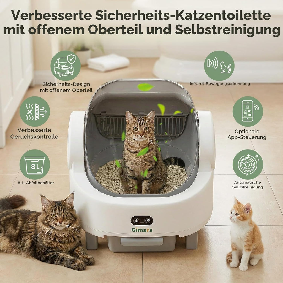Gimars Selbstreinigende Katzentoilette mit offenem Design, Automatisches Katzenklo für mehrere Katze