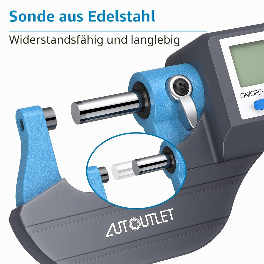 AUTOUTLET Micrometer Digitale Bügelmessschraube 0-25mm/ 0.001mm, Hohe Präzision LCD Digitale Mikrome