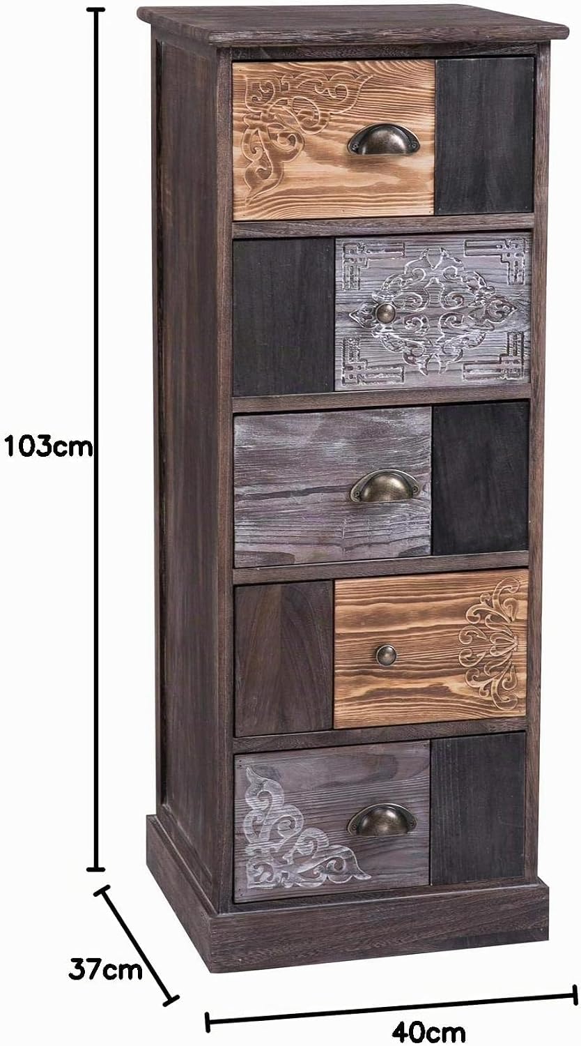 CARO-Möbel Schubladenkommode MARA Standregal Aufbewahrungsregal im Shabby Chic Vintage Look mit 5 Sc