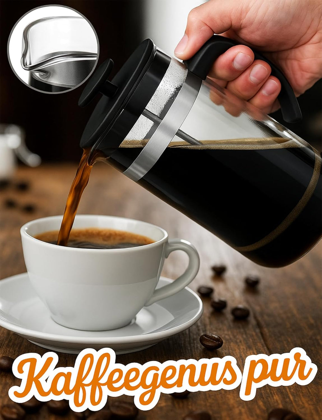 French Press Kaffeebereiter,1000 ml-Glas Kaffeepresse,aus Edelstahlfilter und Glasbehälter - Kaffeek