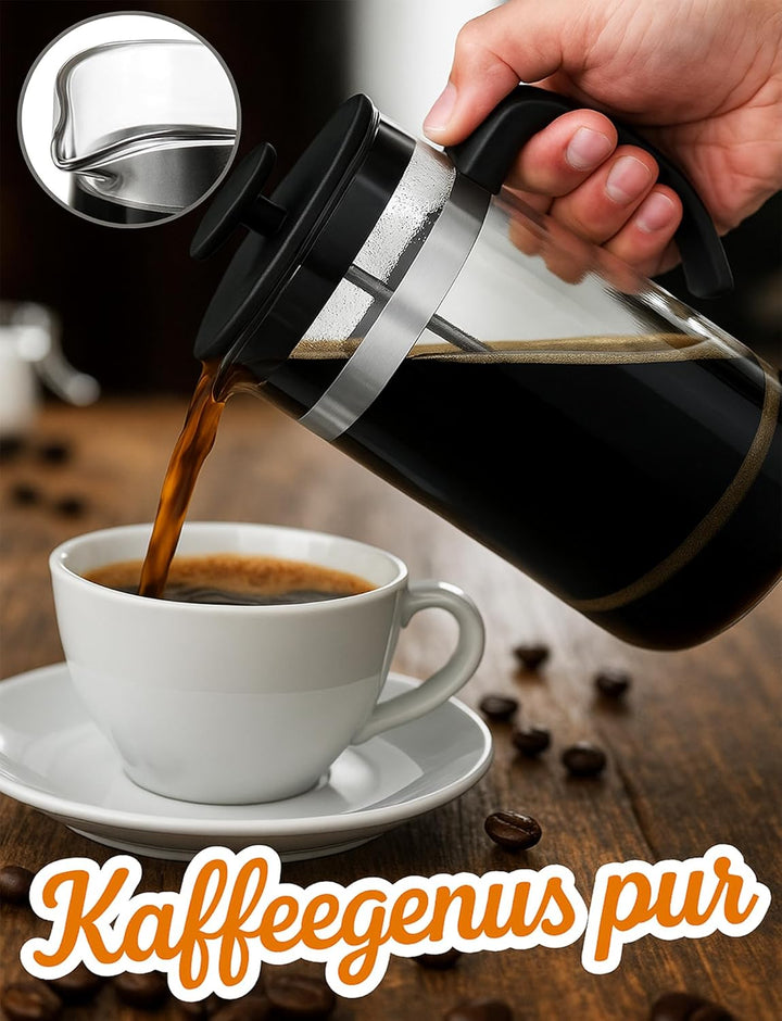 French Press Kaffeebereiter,1000 ml-Glas Kaffeepresse,aus Edelstahlfilter und Glasbehälter - Kaffeek