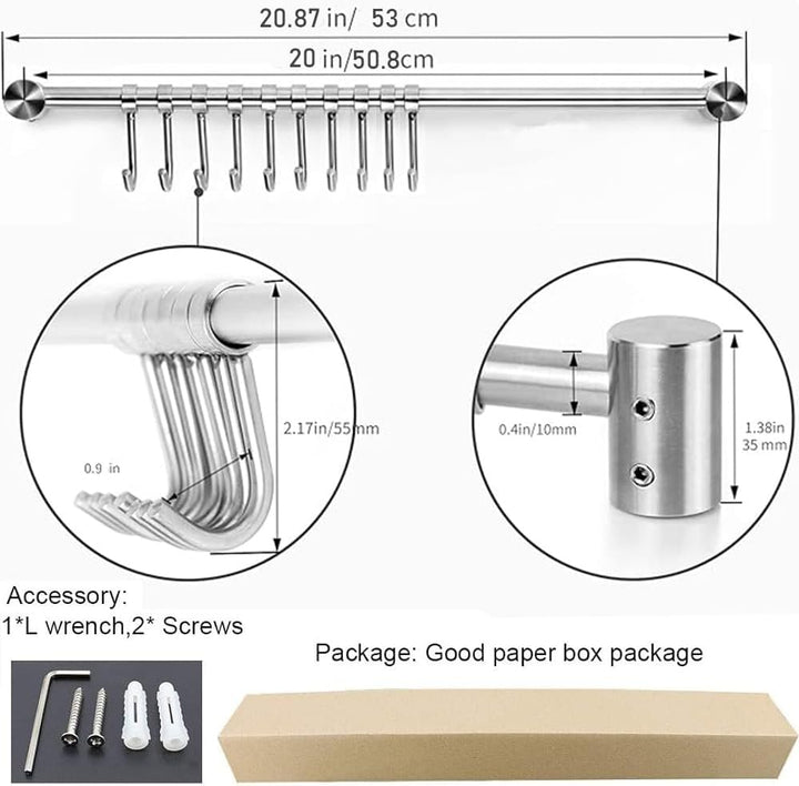 53,3 cm Wandmontiertes Hängeregal für Töpfe und Pfannen, 304 Edelstahl, rostbeständig, platzsparend,