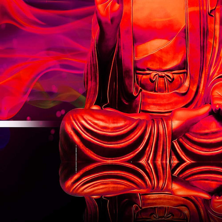 Feeby Bilder Abstrakt 200x100 cm Leinwandbild 5 Teilig XXL Kunstdruck modern Buddha rot Leinwandbild