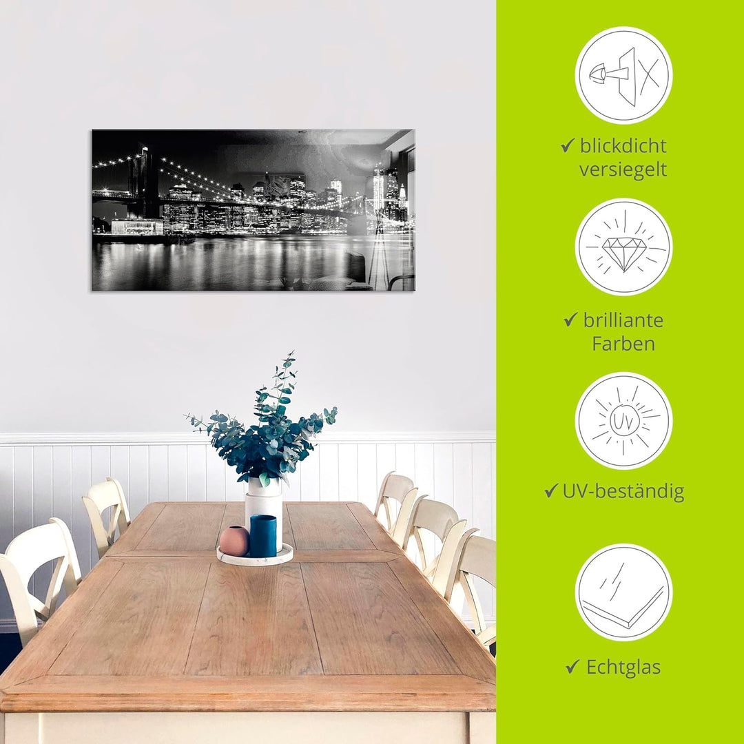 ARTland Glasbilder Wandbild Glas Bild einteilig 100x50 cm Querformat Skyline New York City Schwarz W