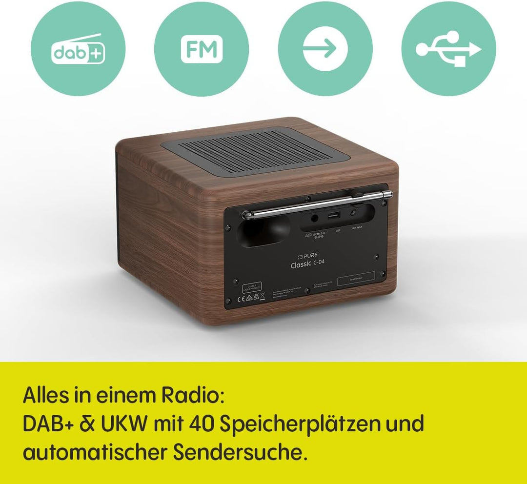 Pure Classic C-D4 – DAB+ & UKW Radio mit CD-Player, Netzbetrieb, Bluetooth 5.3, USB & AUX, Farbdispl