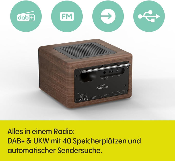 Pure Classic C-D4 – DAB+ & UKW Radio mit CD-Player, Netzbetrieb, Bluetooth 5.3, USB & AUX, Farbdispl