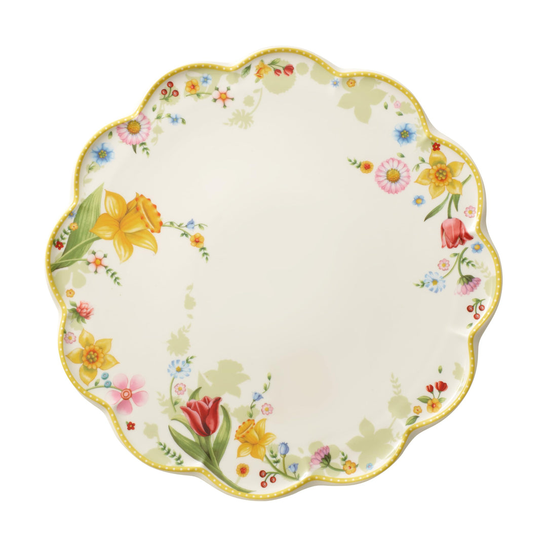 Villeroy und Boch Spring Awakening Tortenplatte "Blumenwiese", 33 cm, Porzellan, Weiss/Bunt Bunt Pla