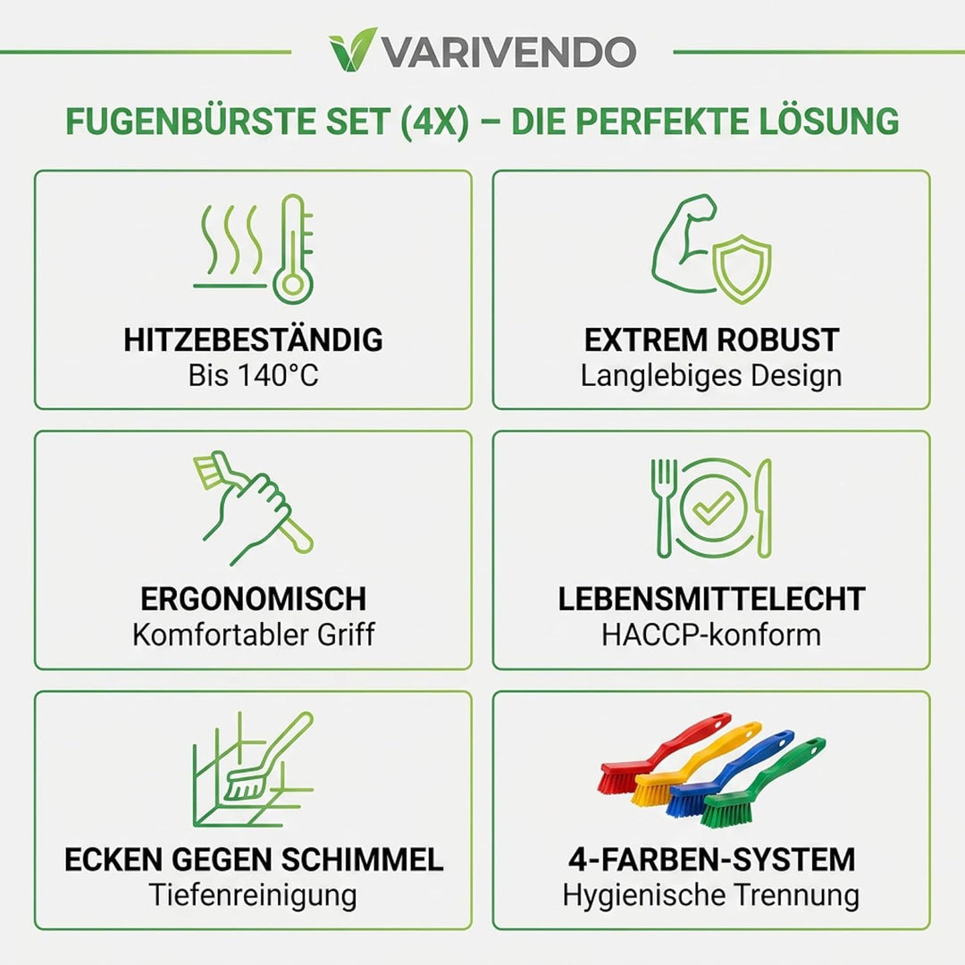 Fugenbürste Set 4X – Fugenreiniger für Fliesen & Bad, Eckenbürste gegen Schimmel, hitzebeständig, le