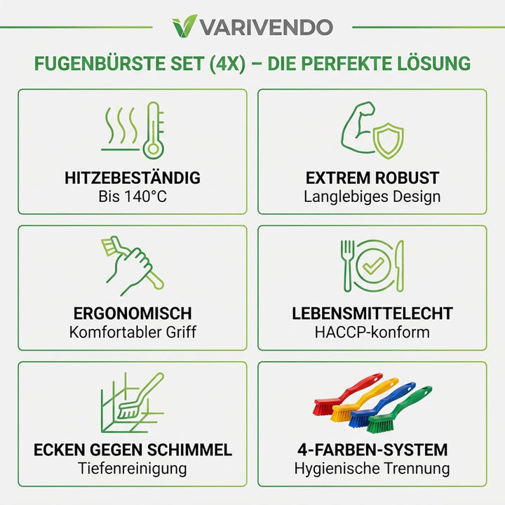 Fugenbürste Set 4X – Fugenreiniger für Fliesen & Bad, Eckenbürste gegen Schimmel, hitzebeständig, le