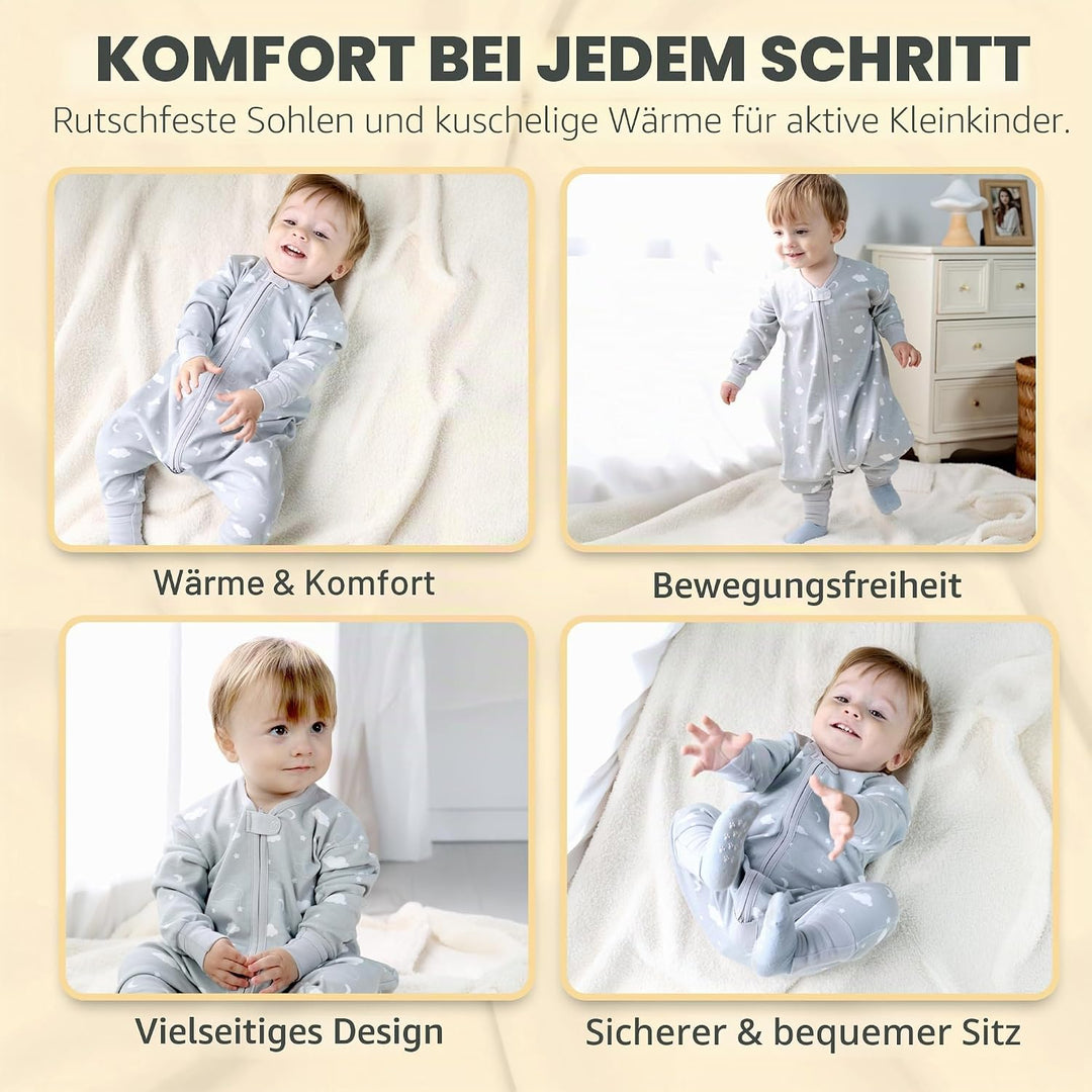 Mama Cheetah Toddler Schlafsack mit Füssen, Long Sleeve 0,5 TOG Bio-Baumwolle Baby Schlafsack mit Be