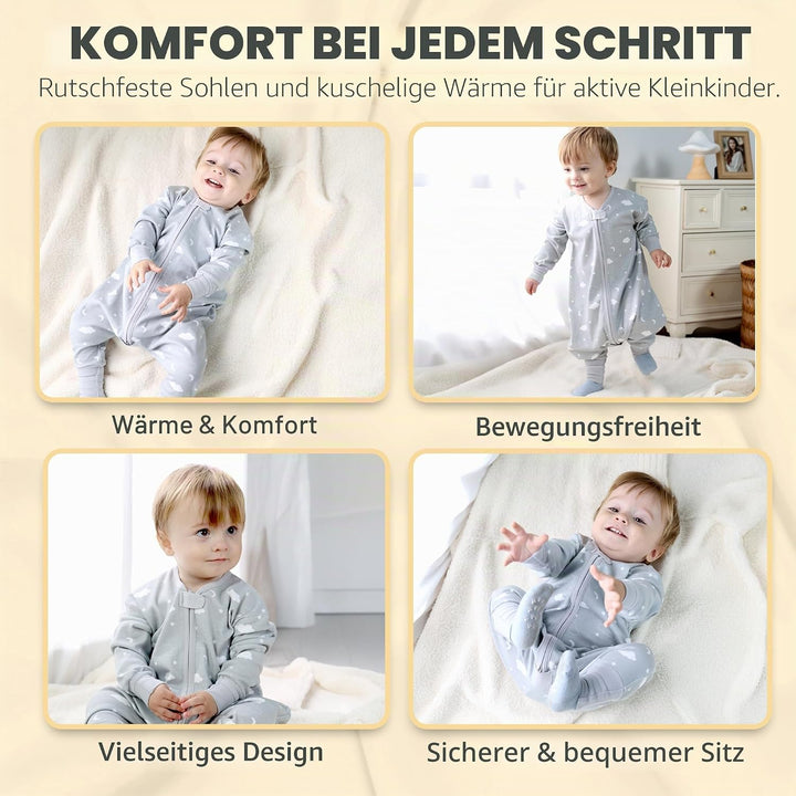 Mama Cheetah Toddler Schlafsack mit Füssen, Long Sleeve 0,5 TOG Bio-Baumwolle Baby Schlafsack mit Be