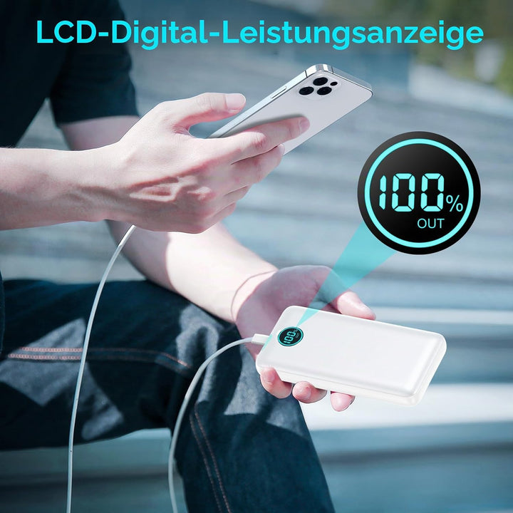 Power Bank USB C mit Kabel 26800mAh, PD 25W QC4.0 Schnellladung Powerbank, 5 Ausgängen Externe Handy