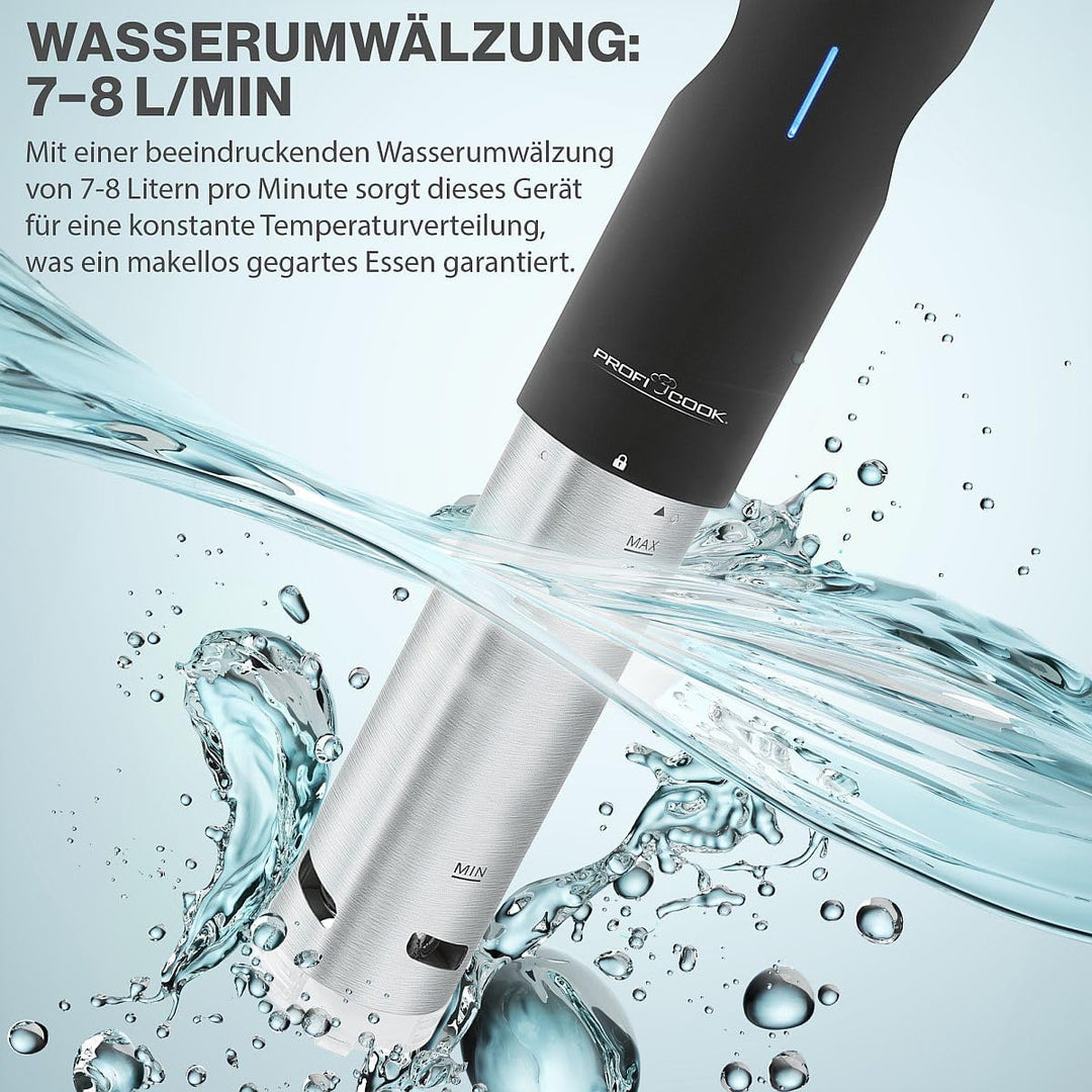 ProfiCook Sous Vide-Stick Edelstahlgehäuse mit Touchdisplay, Sous Vide bis 90 Grad inkl. Joghurt Mak
