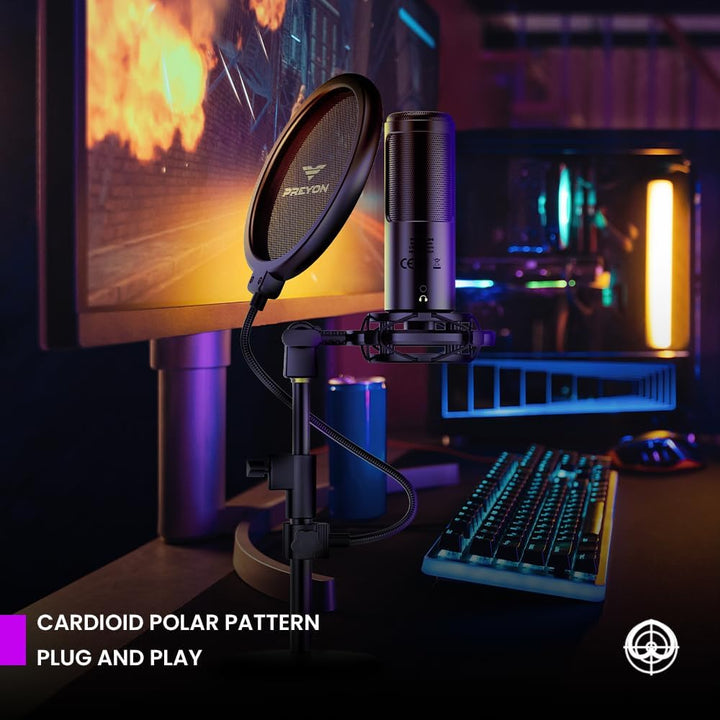 PREYON Buzzard Scream USB-Mikrofon-Set für Streaming und Gaming- Kapazitives Mikrofon mit Nierenchar
