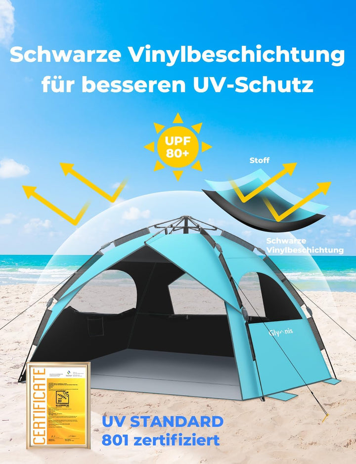 Glymnis Strandmuschel Quick Up Strandzelt Automatisches Strand Zelt UV-Schutz 50+ Windschutz kleines