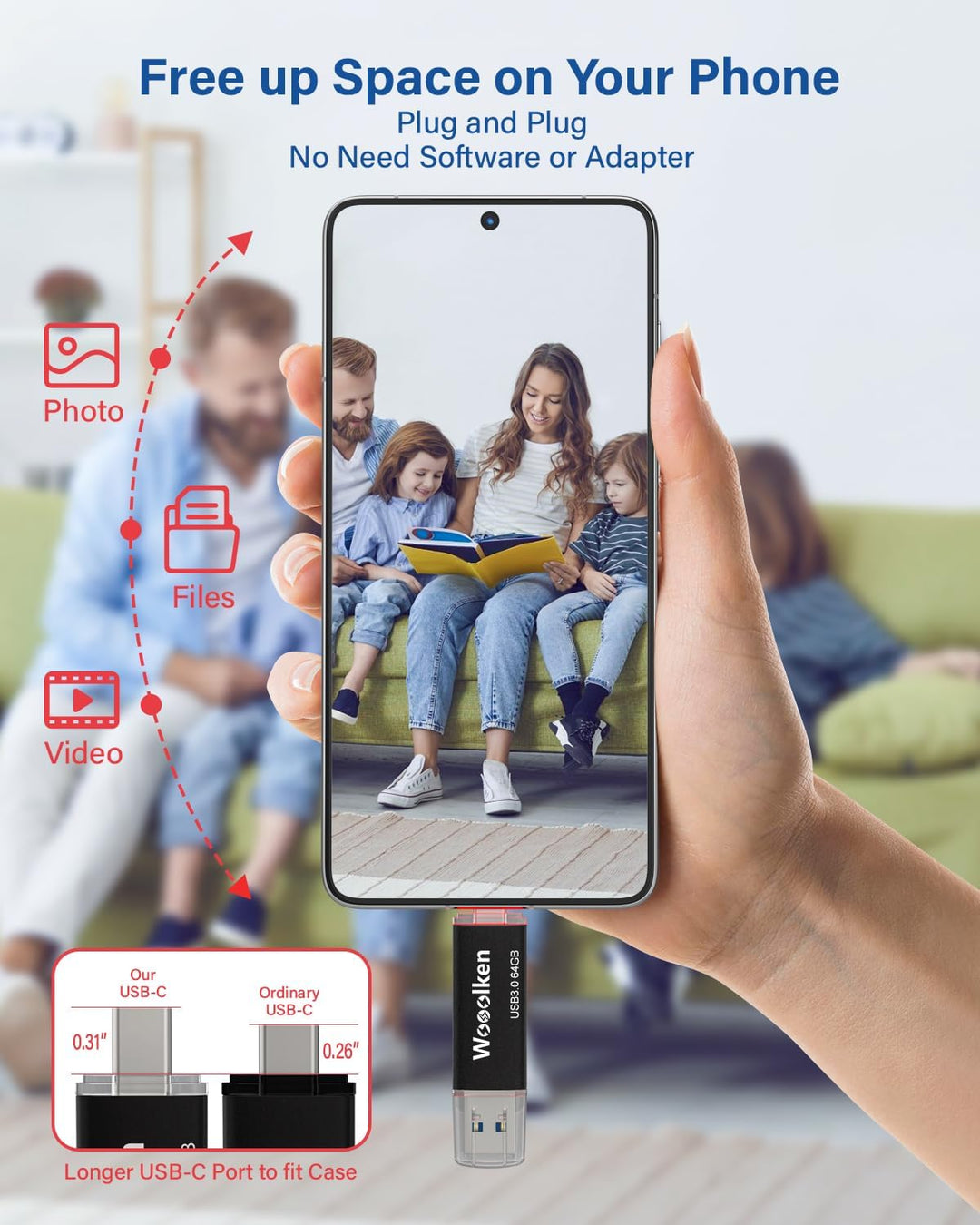 USB C Stick 64GB 3.0 OTG 2 Stück,WOOOLKEN 2er Pack Type-C (2-in-1 USB-Stick z.B.für Android Handy, T