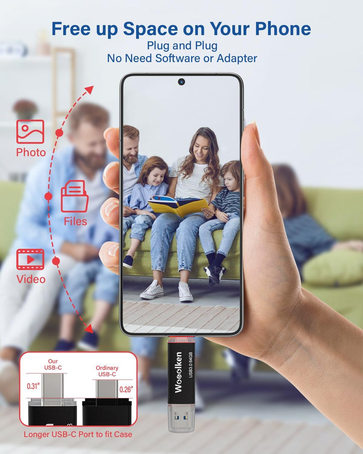USB C Stick 64GB 3.0 OTG 2 Stück,WOOOLKEN 2er Pack Type-C (2-in-1 USB-Stick z.B.für Android Handy, T