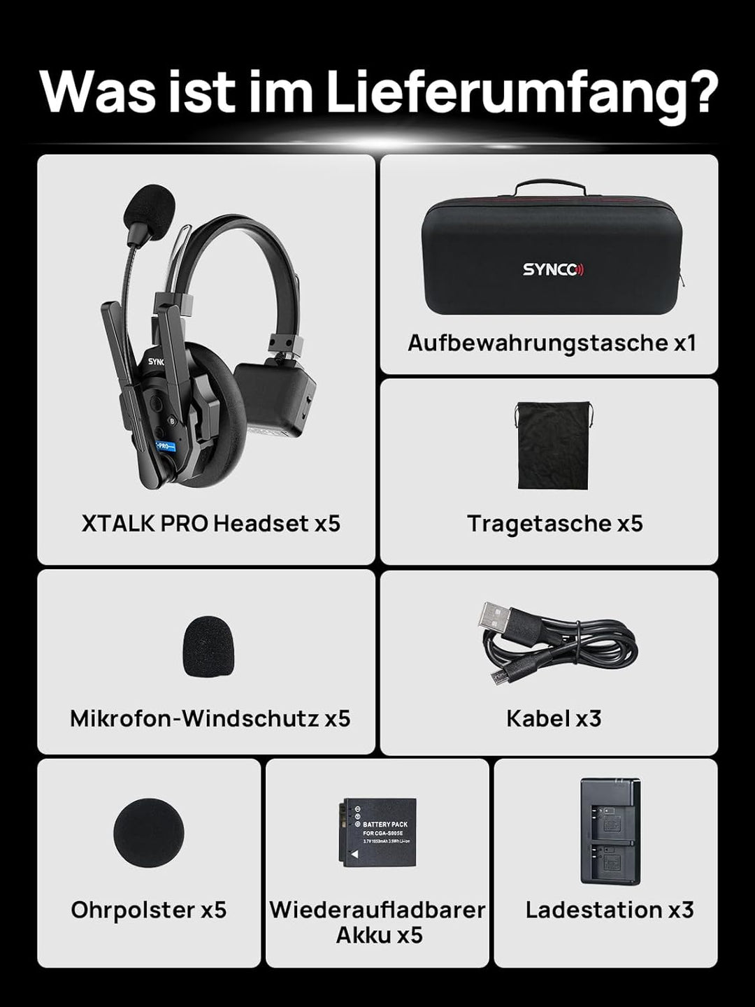 SYNCO XTALK XPRO5 Wireless Intercom Headset, 2,4GHz Vollduplex 24H Akkulaufzeit 500M Reichweite Echt