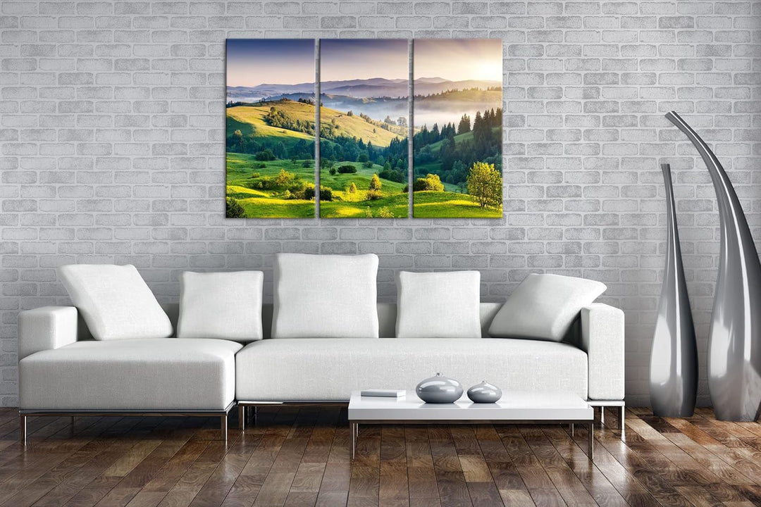 deyoli Hügellandschaft in Indien Format: 3Teilig als Leinwandbild, Motiv fertig gerahmt auf Echtholz